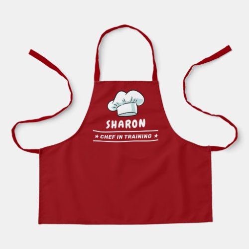 Chef in Training Chef Hat For Kids Burgundy Red Apron