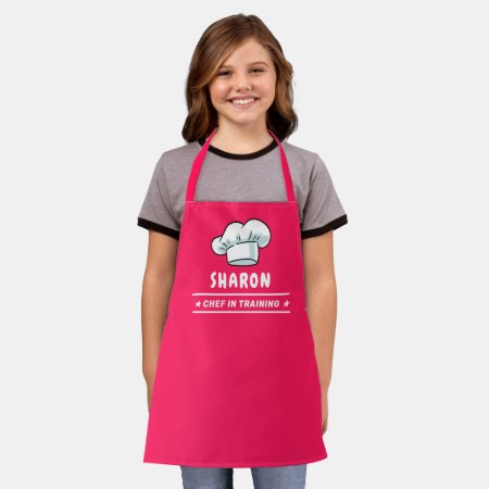 Chef In Training Chef Hat Logo For Kids Girly Pink Apron
