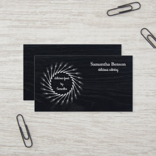 Chef Kitchen Catering Fork & Knife Wreath on Wood Business Card