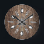 Chef Kitchen Utensils Elegant Dark Wood Round Clock<br><div class="desc">Chef Kitchen Utensils Elegant Dark Wood Wall Clocks.</div>