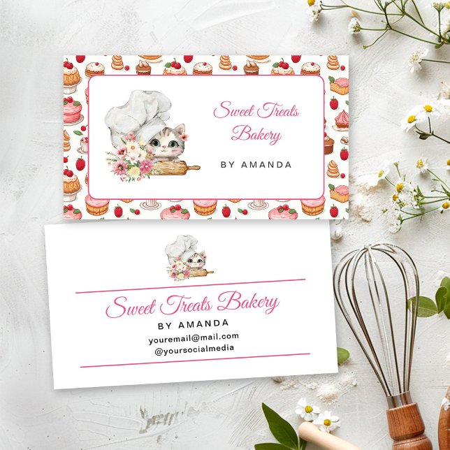 Chef Kitten Bakery Pink Business Card (Creator Uploaded)
