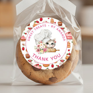 Chef Kitten Bakery Thank you Classic Round Sticker