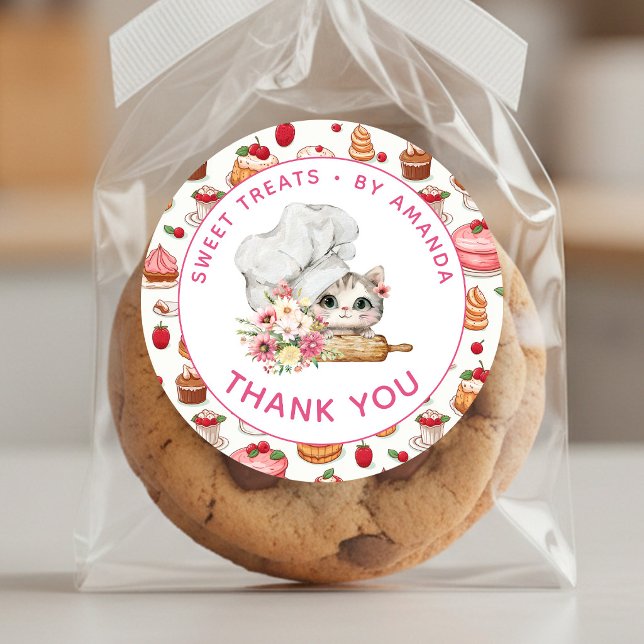 Chef Kitten Bakery Thank you Classic Round Sticker (Creator Uploaded)