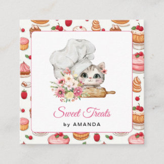Chef Kitten Bakery Thank you Square Business Card