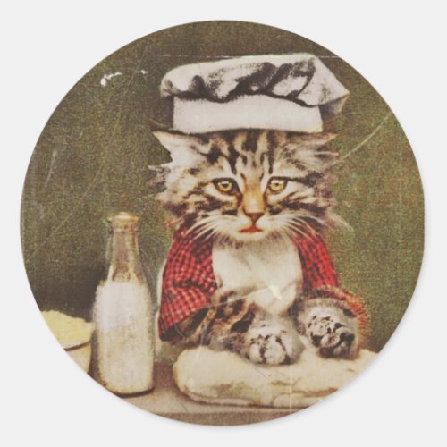 Chef Kitten Making Bread Classic Round Sticker