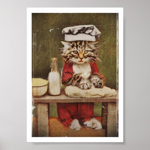 Chef Kitten Making Bread Poster