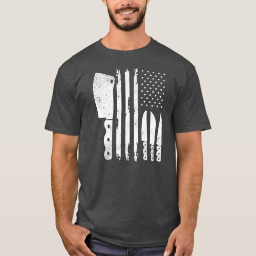 Chef Knife American Flag Cook Cooking USA Flag T_Shirt