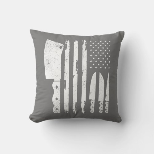 Chef Knife American Flag Cook Cooking USA Flag Throw Pillow