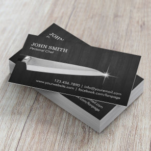 Chef Knife Catering Restaurant Elegan Dark Wood Business Card