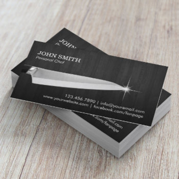 Chef Knife Catering Restaurant Elegan Dark Wood Business Card by cardfactory at Zazzle