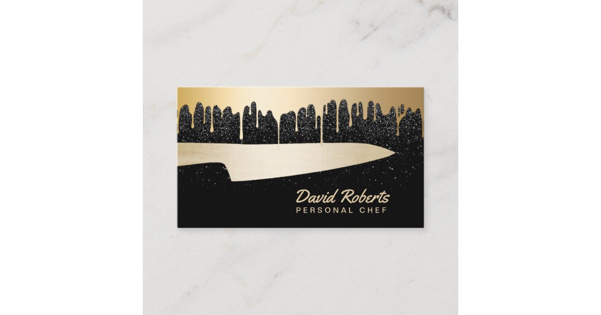 Chef Knife Catering Restaurant Modern Black Gold Business Card