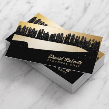 Chef Knife Catering Restaurant Modern Black & Gold Business Card by cardfactory at Zazzle