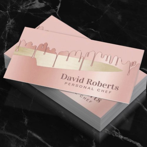 Chef Knife Catering Restaurant Modern Rose Gold Business Card