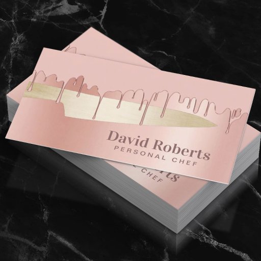 Customizable Chef Knife Catering Restaurant Modern Rose Gold Business Card