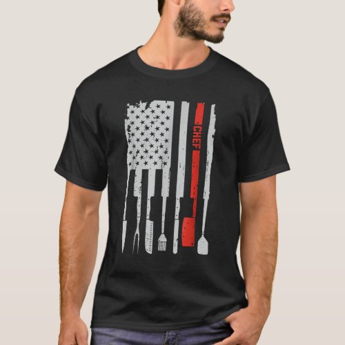 Chef Knife Cook Culinary 4th of July American Flag T_Shirt