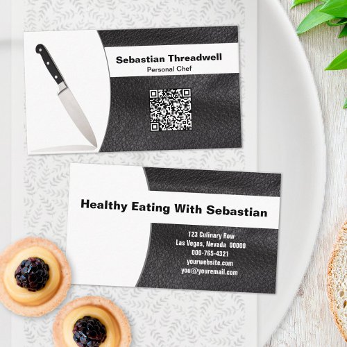 Chef Knife Faux Leather Custom Photo QR Code Business Card