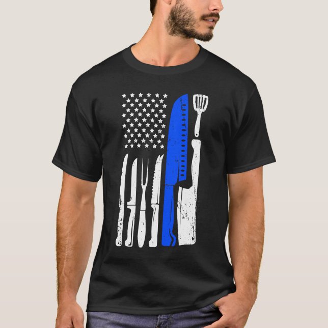 Chef Knife Flag  USA Patriotic Cook Flag T-Shirt (Front)