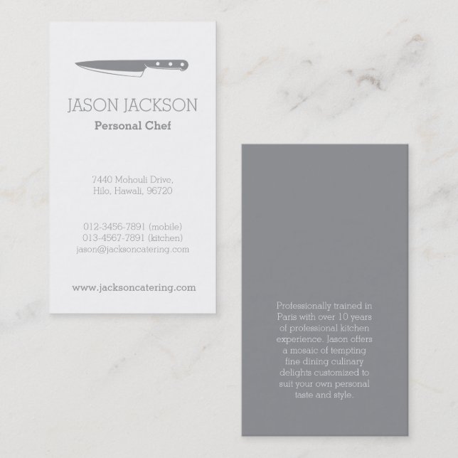 Chef knife graphic catering business cards (Front/Back)