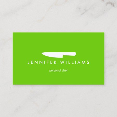 Chef Knife On Green For Catering, Restaurant Business Card