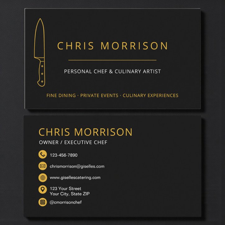 Chef Knife Personal Chef Catering Gold Black Business Card