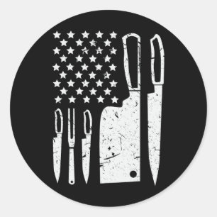 Chef Knife Set Shirt Patriotic American Flag Kitch Classic Round Sticker