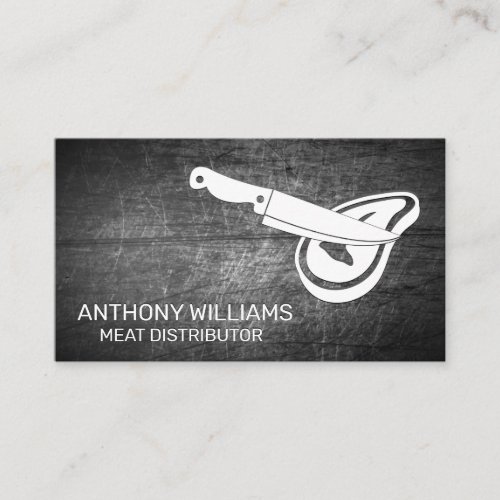 Chef Knife Steak icon  Scratched Metal Background Business Card