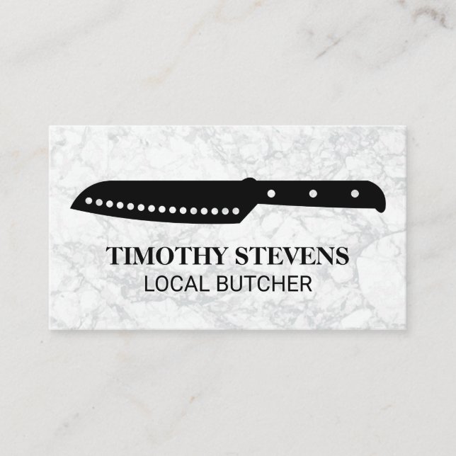 Chef Knife | White Marble Background Business Card (Front)