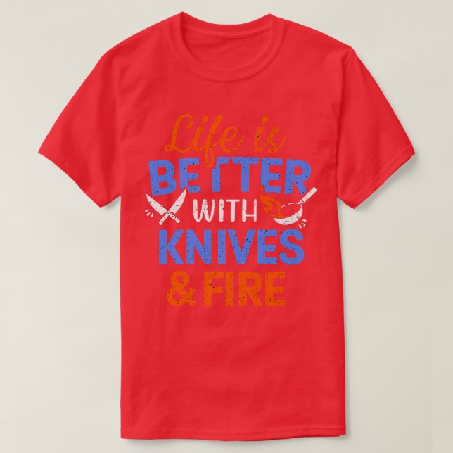 Chef Knives And Fire Kitchen Cooking Culinary Stud T-Shirt (Design Front)