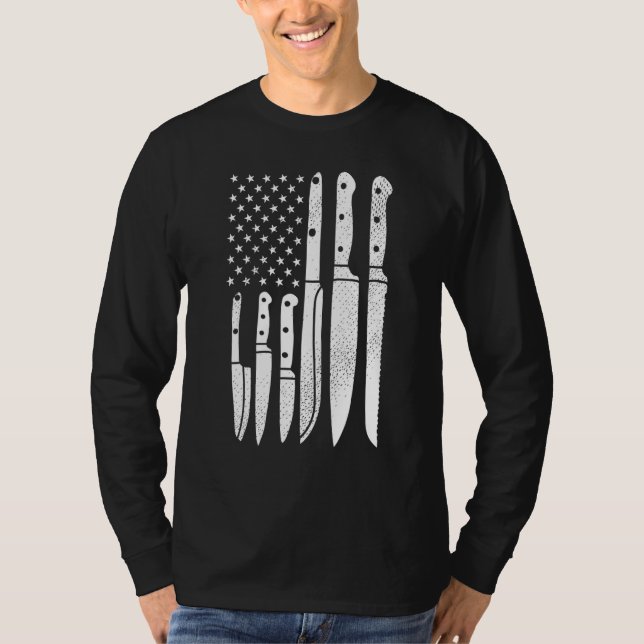 Chef Knives Cooking Utensil Cook Cooking Us Flag J T-Shirt (Front)