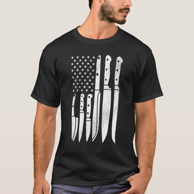 Chef Knives Cooking Utensil Cook Cooking Us Flag J T-Shirt (Front)