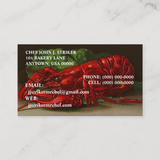 Customizable CHEF LOBSTER OVERNIGHT SHIPPING BUSINESS CARDS
