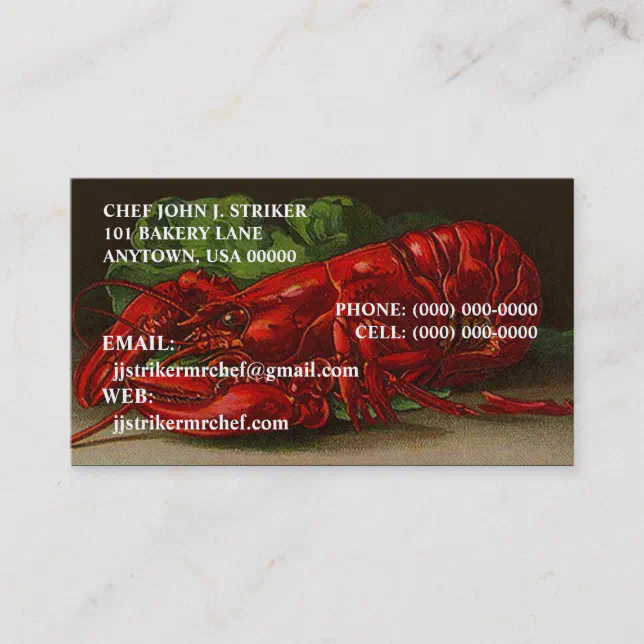 CHEF LOBSTER OVERNIGHT SHIPPING BUSINESS CARDS Zazzle