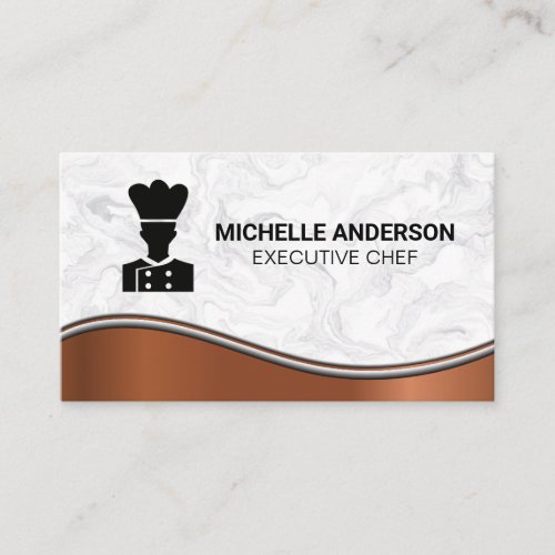 Chef Logo  Marble Metallic Background Business Card