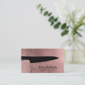 Chef Modern Rose Gold Black Knife Catering Business Card (Standing Front)