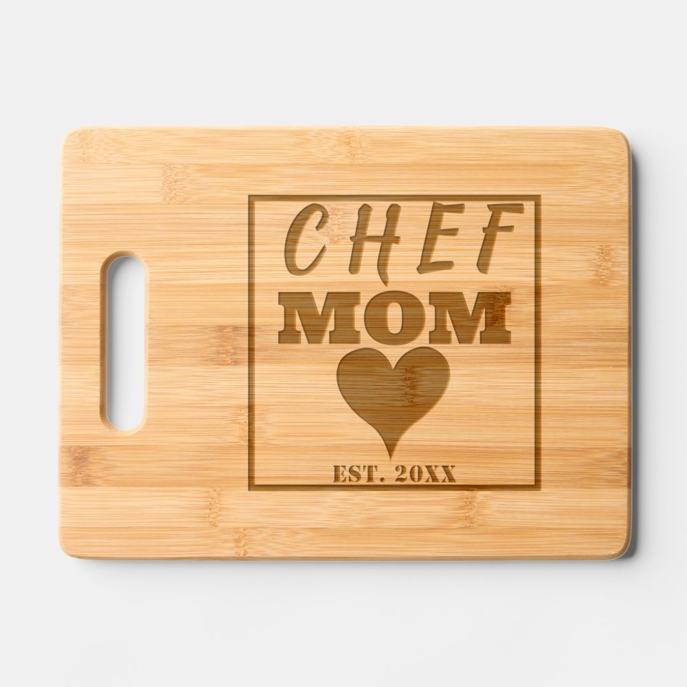 Chef Mom Heart Custom Est. Date Cutting Board