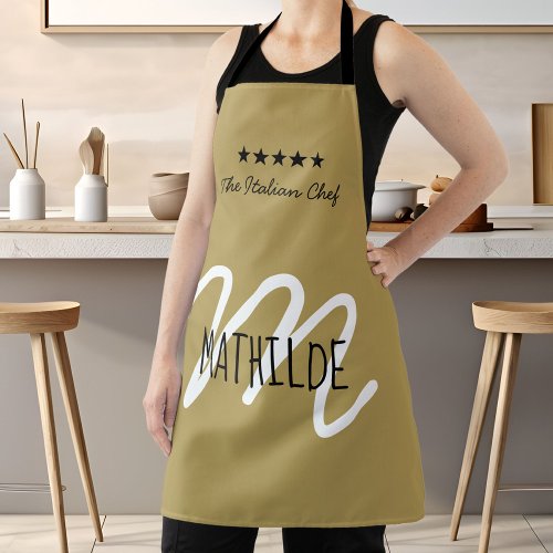 Chef Monogram Gold Black Modern Typography Name Apron