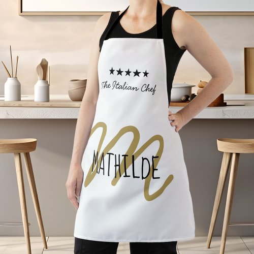 Chef Monogram White Gold Modern Typography Name Apron