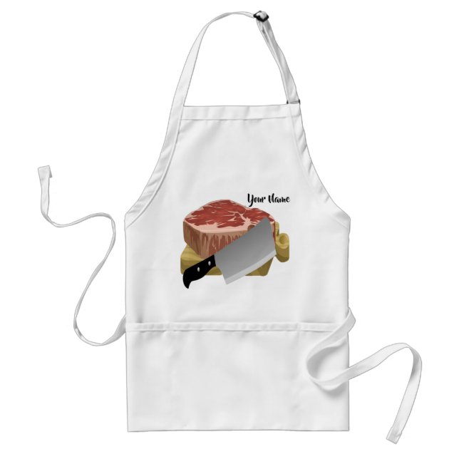 Chef Name Butcher Beef Knife Kitchen Adult Apron (Front)