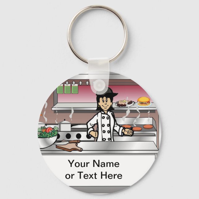 Chef, no hat - Female Cartoon by PrintedPerfection Keychain (Front)