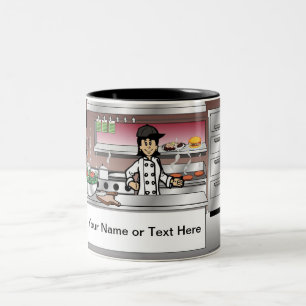 Chef, no hat - Female Cartoon by PrintedPerfection Two-Tone Coffee Mug