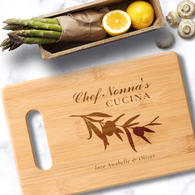 Chef Nonna Kitchen Olive Branch Wooden Engraved Cutting Board (Creator Uploaded)