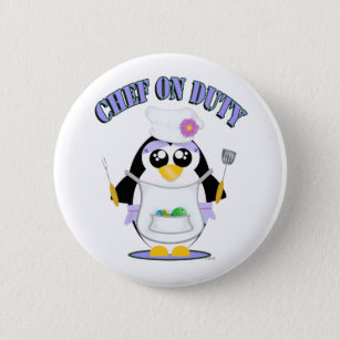 Chef on Duty Penguin Female Pinback Button
