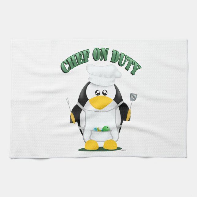Chef on Duty Penguin Kitchen Towel (Horizontal)