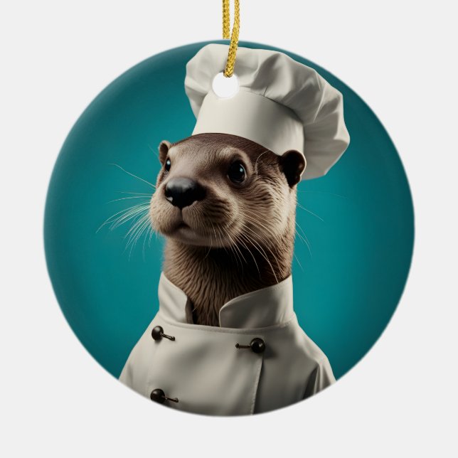 Chef Otter Ceramic Ornament (Front)