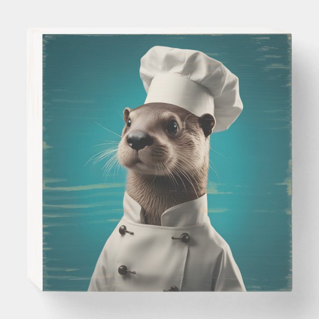 Chef Otter Wooden Box Sign (Front Horizontal)