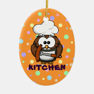 chef owl ceramic ornament