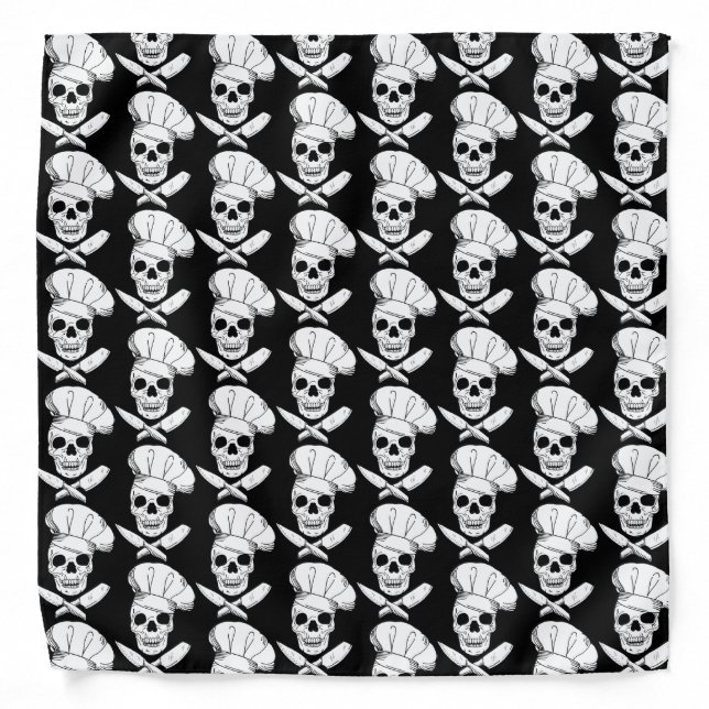 Chef Pattern of Skulls in Chef Hats Black Bandana (Front)