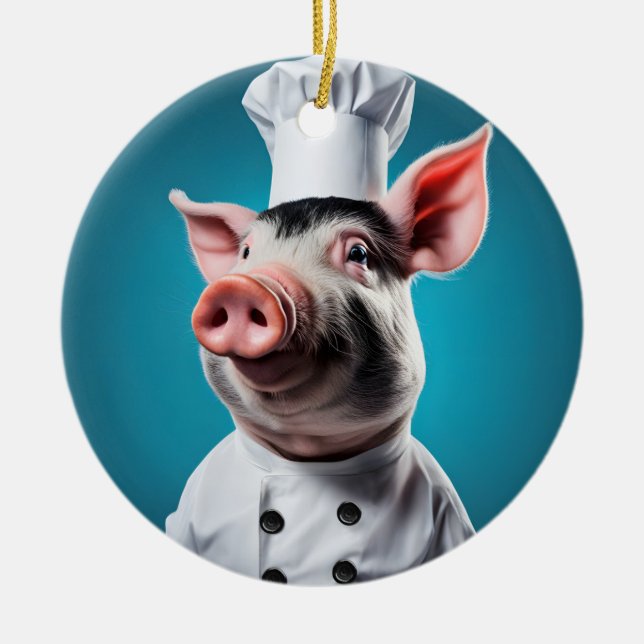 Chef Pig Ceramic Ornament (Front)
