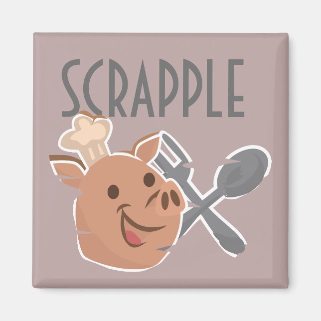 Chef Pig Cooking Scrapple Cartoon Magnet (Front)