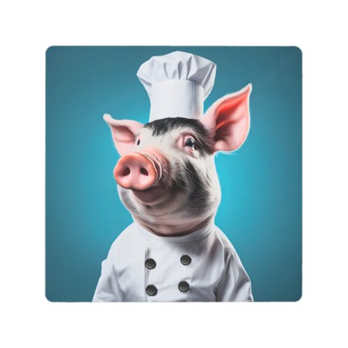 Chef Pig Metal Print